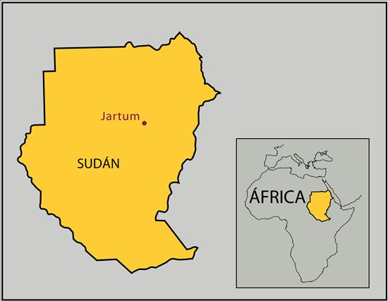 Localización en un mapa regional y continental de la ciudad de Jartum