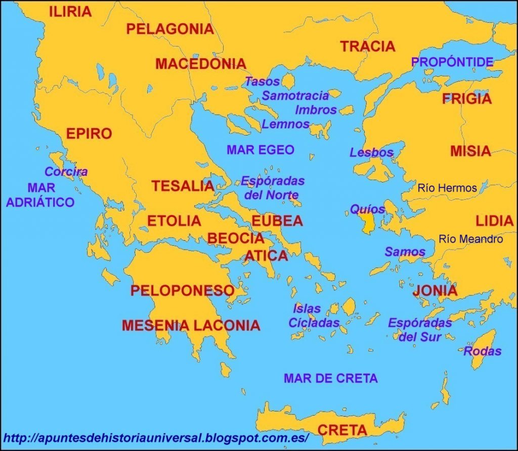 Mapa básico del Egeo y alrededores en la Antigüedad