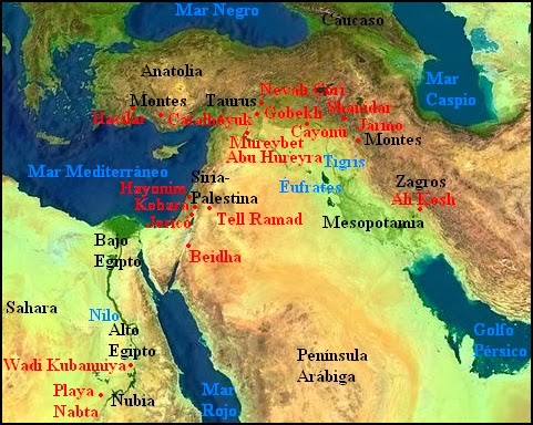 Mapa de distribución arqueológica de yacimientos mesolíticos y neolíticos