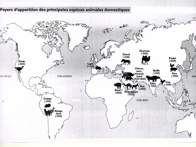 Mapa de distribución de la domesticación de animales