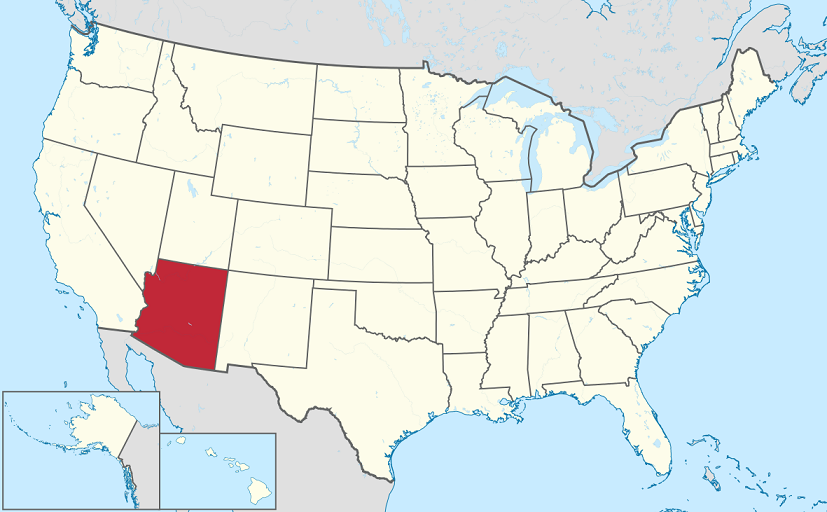 Mapa de ubicación de Arizona dentro de Estados Unidos