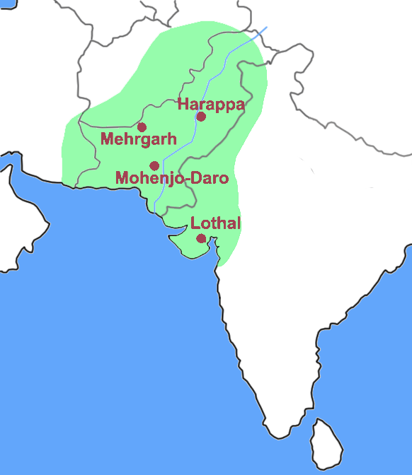 Mapa en el que se ubican algunos de los sitios más importantes del neolítico indio