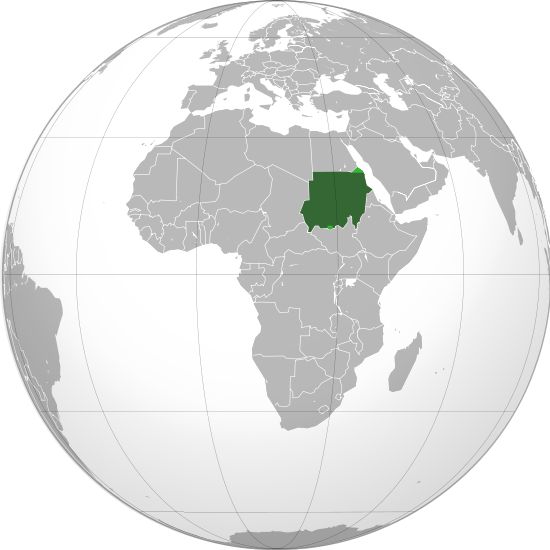 Ubicación de Sudán en un mapa global enfocado en África