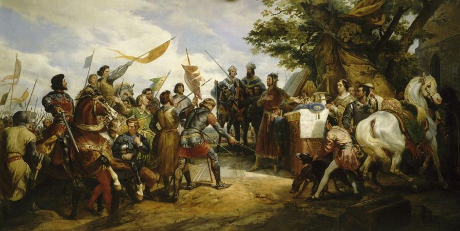 Cuadro que representa la batalla de Bouvines entre Felipe II y Juan Sin Tierra