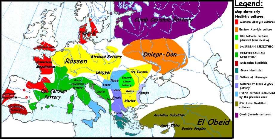Mapa de complejos culturales europeos entre el 4000 y el 3500 a