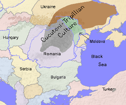 Mapa que muestra la extensión aproximada de la cultura de Cucuteni-Tripolje