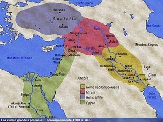 Cuatro de las grandes potencias que se repartían Oriente Próximo a mediados del segundo milenio