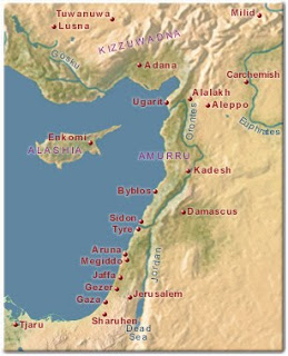 Mapa próximo oriental que muestra los sitios en los que se ha hallado cerámica micénica