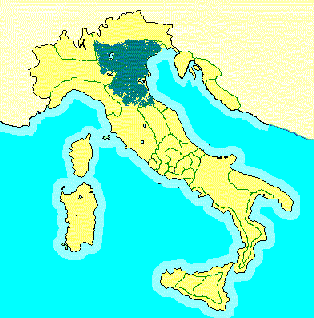 Mapa que muestra la extensión aproximada de la cultura de Polada en Italia durante la Edad del Bronce