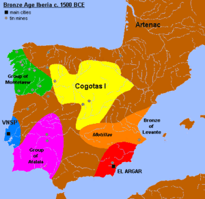 Mapa que muestra los distintos grupos culturales de la Península Ibérica desde el Bronce medio