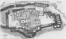 Plano visto desde el aire de lo que sería el palacio de Tirinto