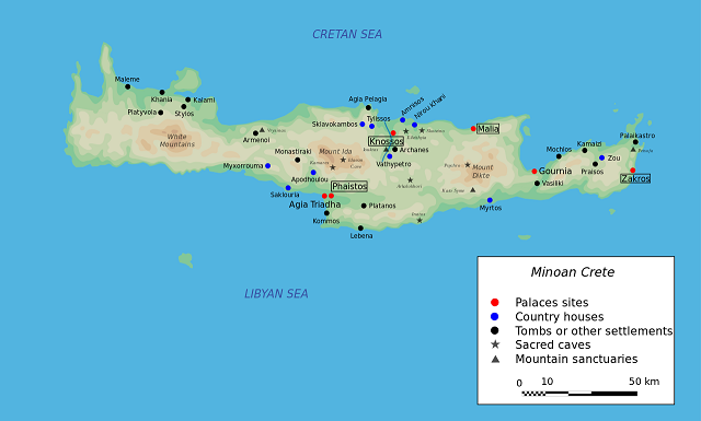 Principales yacimientos arqueológicos minoicos de la isla de Creta