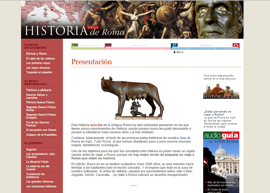 Captura de pantalla de este espectacular blog de Historia para iniciarse en el conocimiento de la Roma Antigua