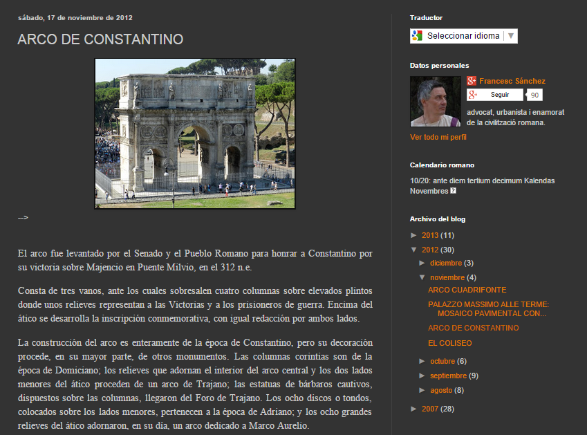 Captura de pantalla de uno de los post de este gran blog de arquitectura romana