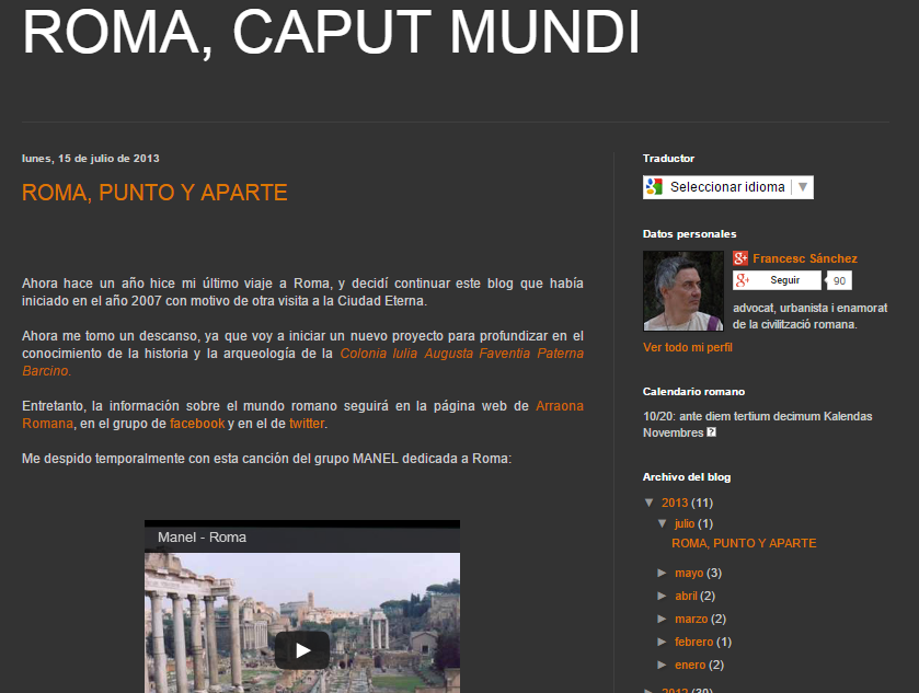 Captura de pantalla general de este gran blog de arquitectura romana antigua
