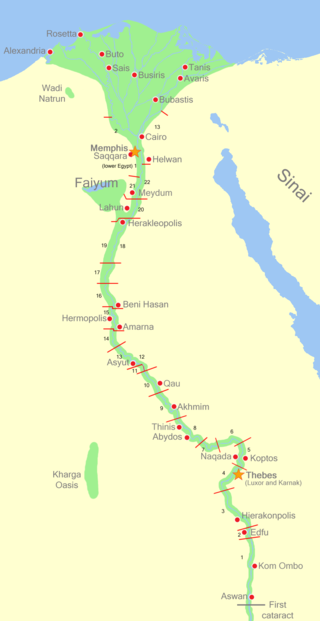 Mapa que muestra los distintos nomos o provincias del Alto Egipto