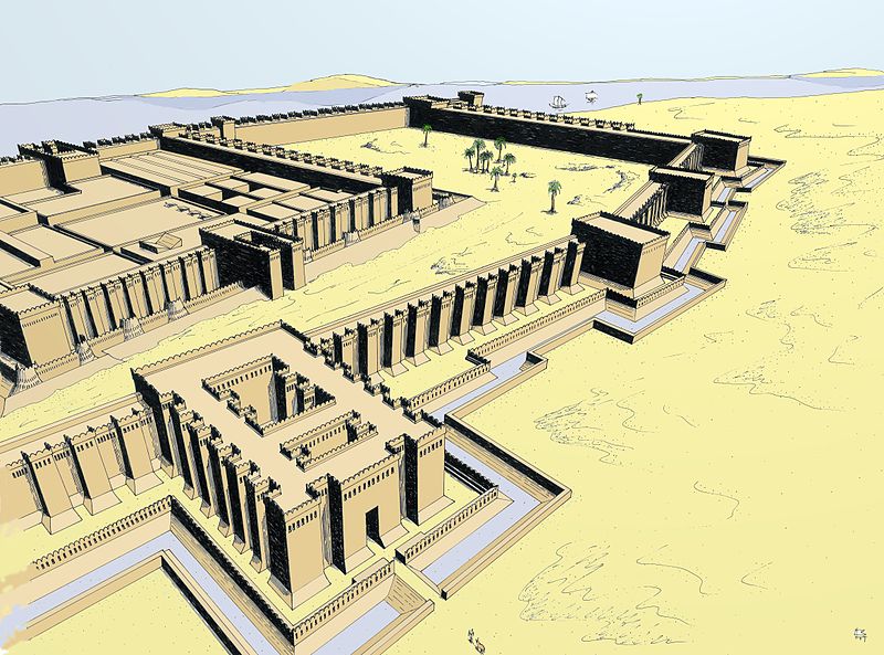 Reconstrucción del aspecto que tendría la fortaleza de Buhen, utilizada para controlar la frontera sur egipcia