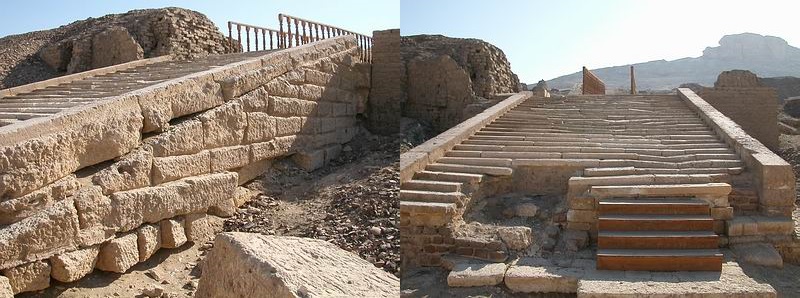 Vista general del estado actual de las escaleras de acceso al templo de Hieracómpolis, del Reino Antiguo egipcio