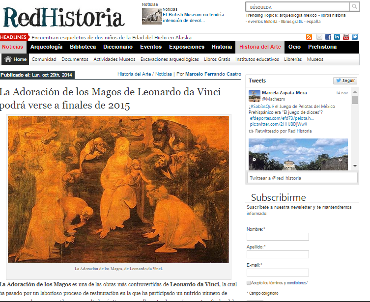 Captura de pantalla de una de las noticias sobre Historia del Arte de este espectacular portal de Historia