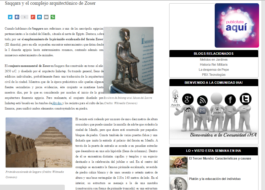 Captura de pantalla de uno de los artículos de esta gran web de Historia y Arte