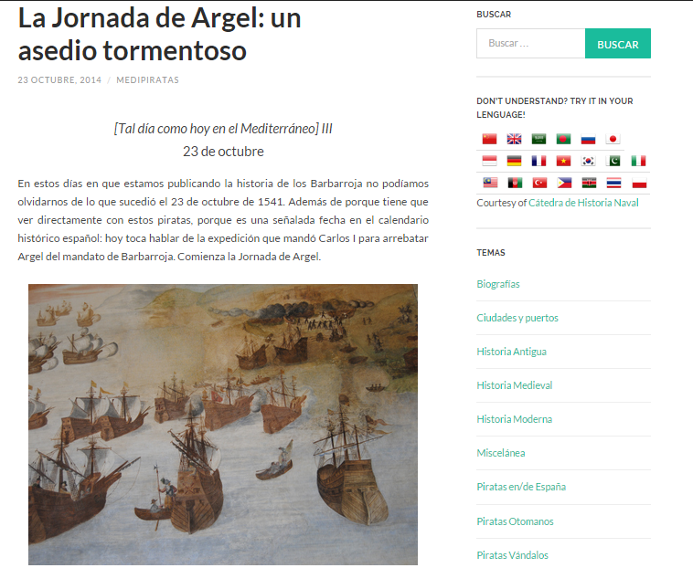 Captura de pantalla de uno de los articulos de este blog de Historia naval y marítima