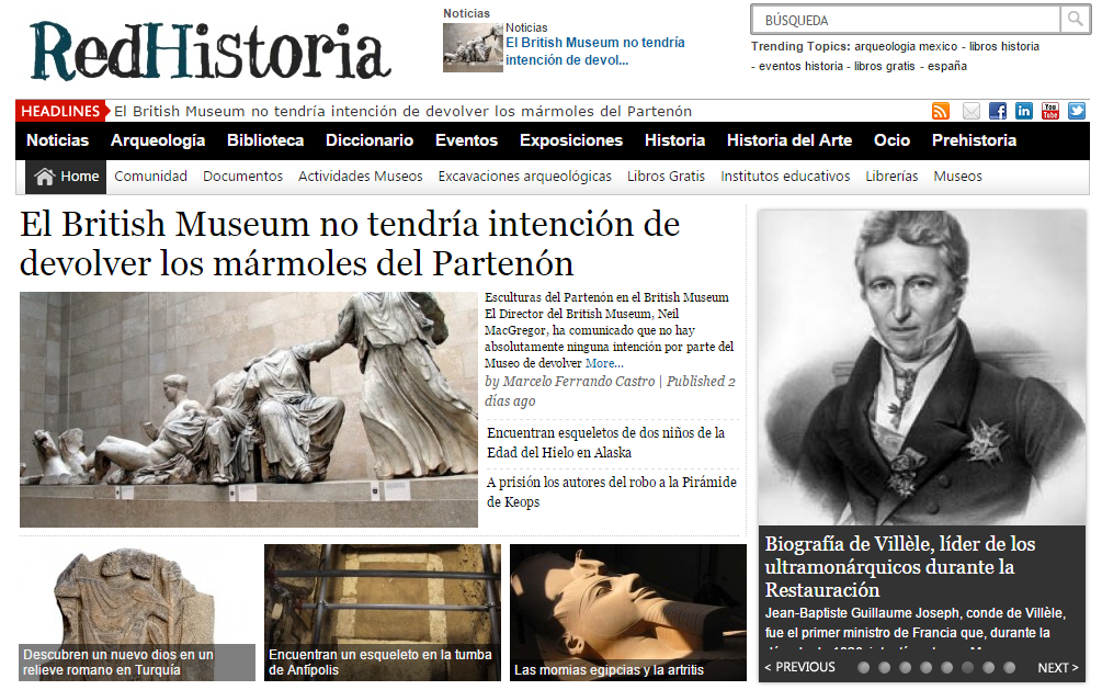 Captura de pantalla general de este espectacular portal de información sobre Historia y arqueología