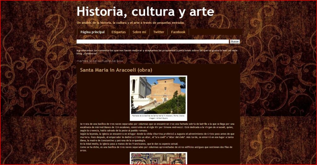 Captura de pantalla general de este gran blog de Historia, cultura y arte