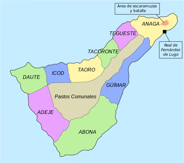 Mapa que muestra aproximadamente las distintas regiones existentes en Tenerife en época prehispánica