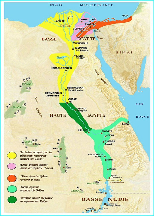 Mapa que muestra la división de los territorios egipcios durante el Segundo Periodo Intermedio