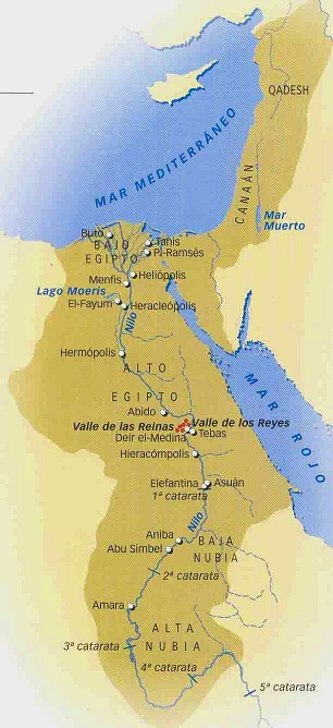 Mapa que muestra la extensión territorial del Egipto de tiempos de Ramsés II
