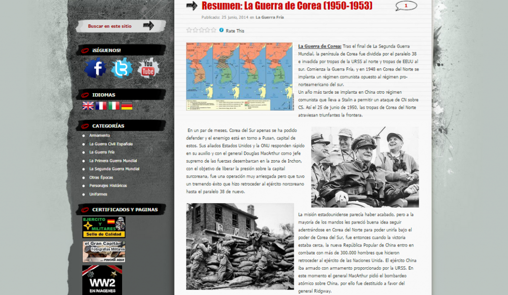 Captura de pantalla de uno de los artículos de este gran blog de Historia militar