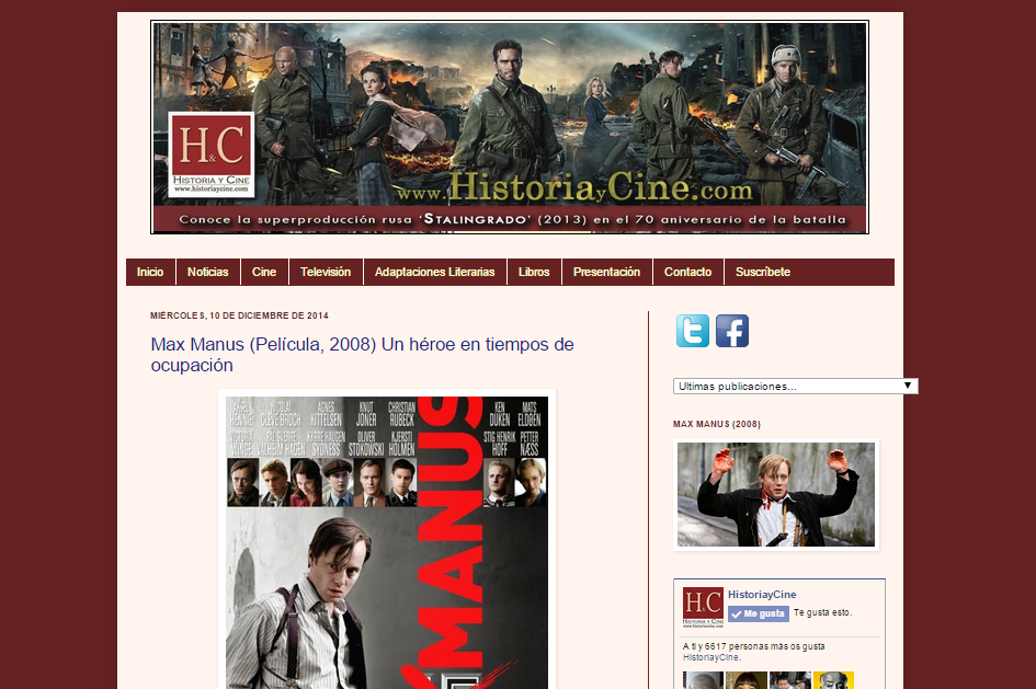 Captura de pantalla general de este excelente blog de recomendaciones cinefilas de Historia