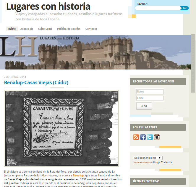 Captura de pantalla general de este gran blog de turismo histórico por España