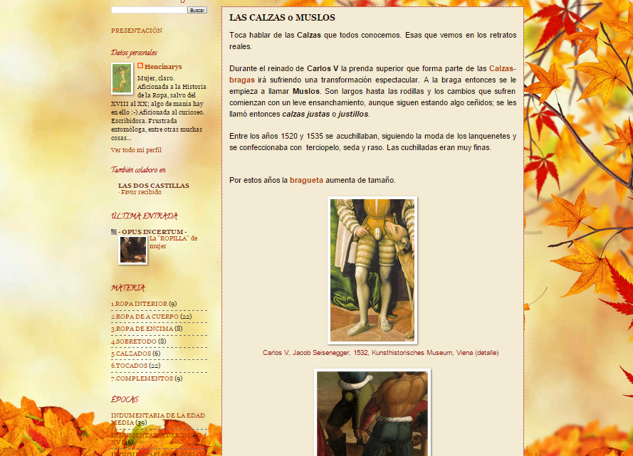 Captura de pantalla de uno de los artículos de este gran blog de Historia del vestido