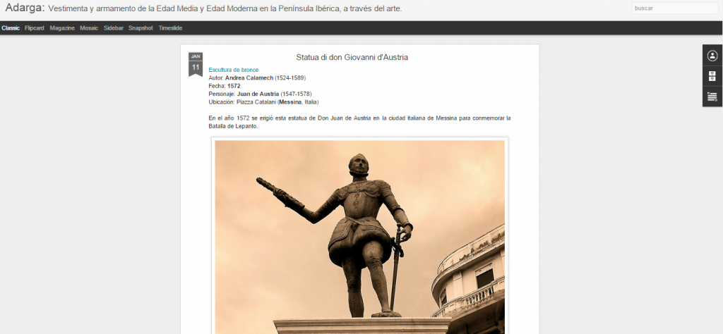 Captura de pantalla general de este gran blog de Historia de las vestimentas y el armamento peninsular