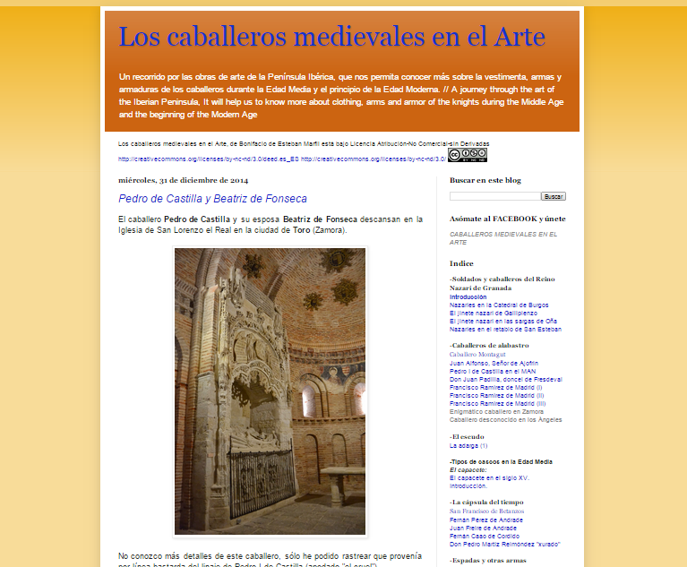 Captura de pantalla general de este gran blog de Historia del arte caballeresco peninsular