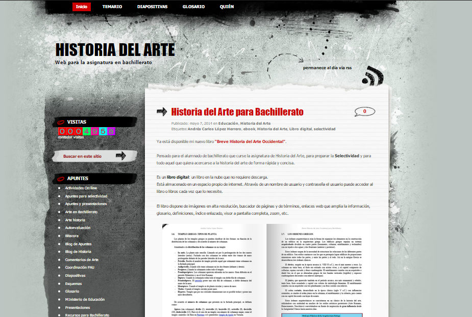 Captura de pantalla general de este gran blog de Historia del Arte para estudiantes de bachiller