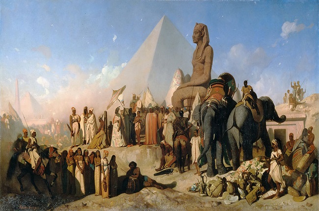 Cuadro conservado en el Louvre en el que se ve la llegada de Cambises a Egipto y la derrota de Psamético III