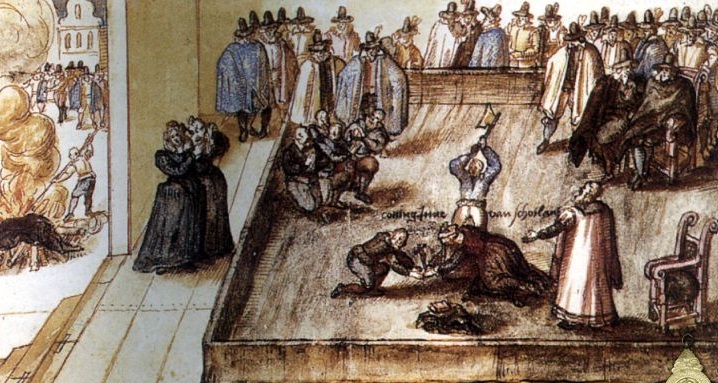 Acuarela de época en la que se muestra la ejecución de María Estuardo