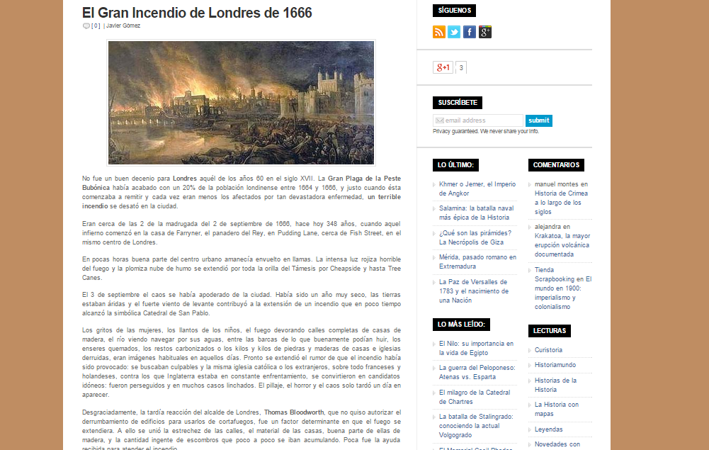 Captura de pantalla de uno de los artículos de esta gran web de turismo histórico