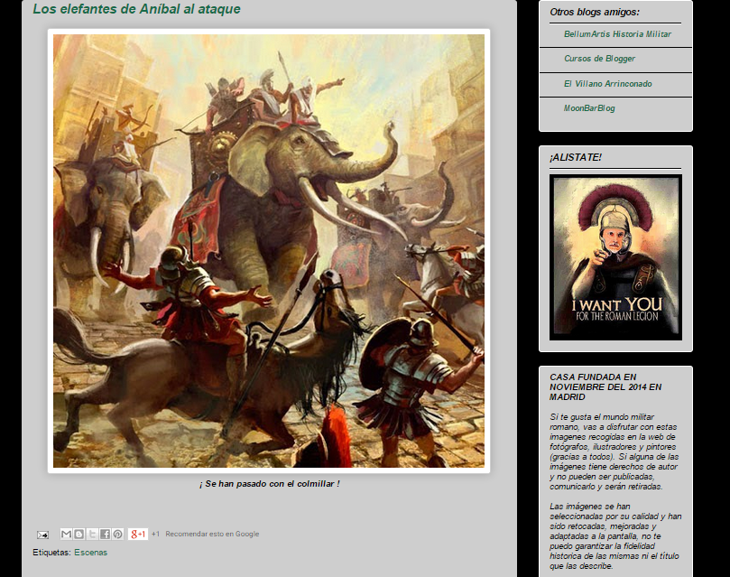 Captura de pantalla de uno de los artículos de este gran blog de Historia militar romana