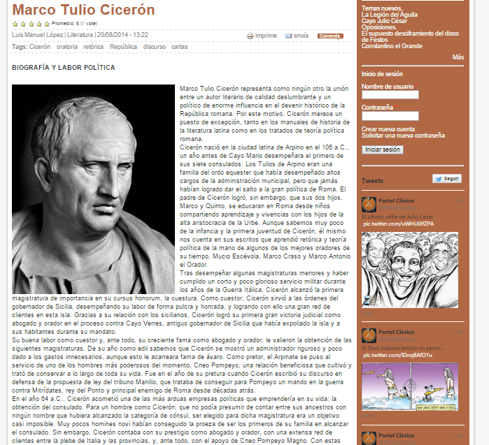 Captura de pantalla de uno de los artículos de este gran blog para amantes de la cultura clásica