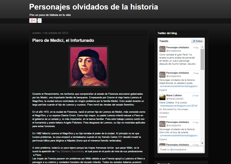 Captura de pantalla de uno de los artículos sobre personajes olvidados de este gran y olvidado blog histórico