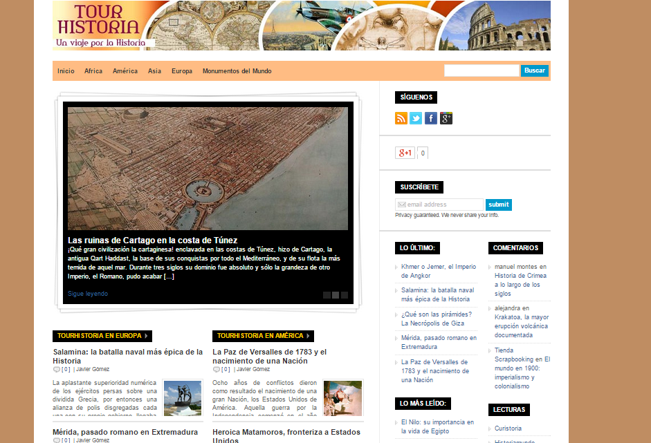 Captura de pantalla general de esta gran web para amantes de la Historia más turística