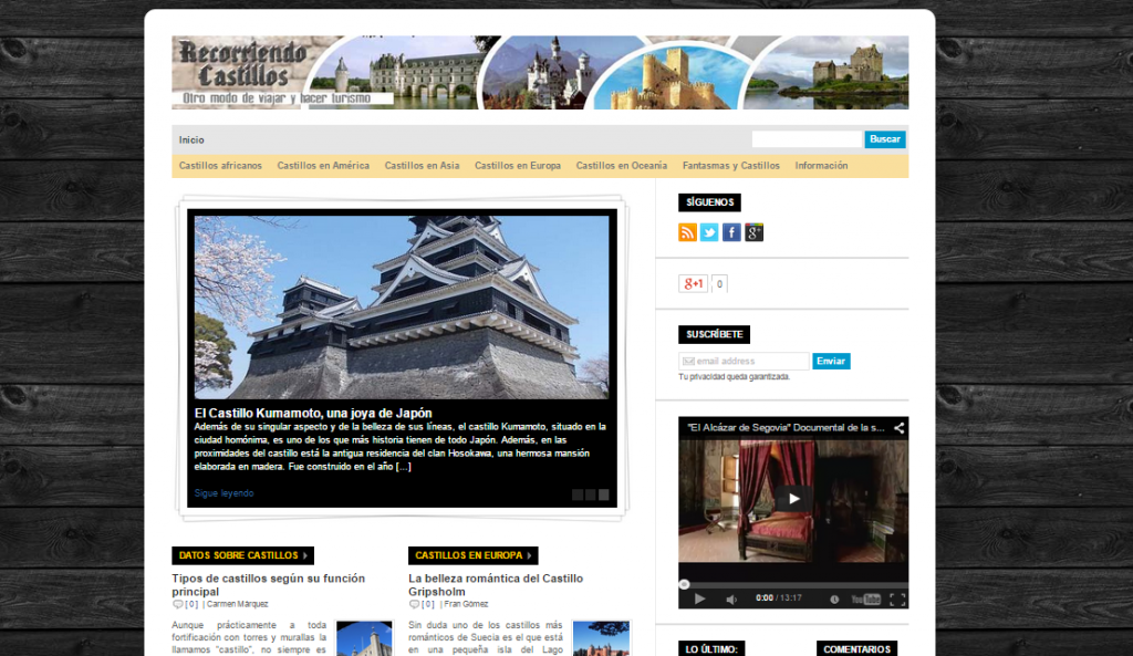Captura de pantalla general de este gran blog de castillos del mundo