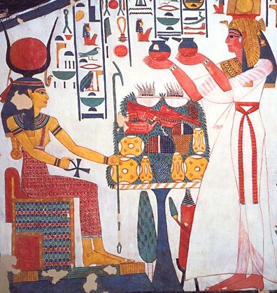 Imagen de la tumba de Nefertari en el que se representa una ofrenda de alimentos