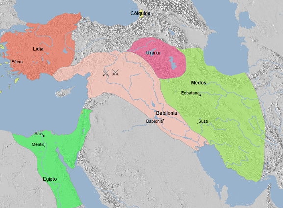 Mapa de Próximo Oriente tras la conquista babilónica de Asiria