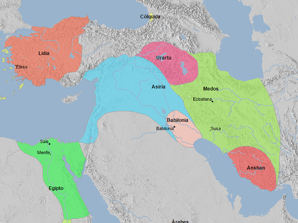 Mapa de Próximo Oriente y Egipto en el 610 a.C.