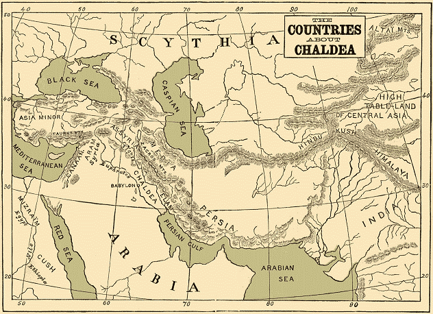 Mapa en inglés de Próximo Oriente a comienzos del imperio caldeo o neo babilónico