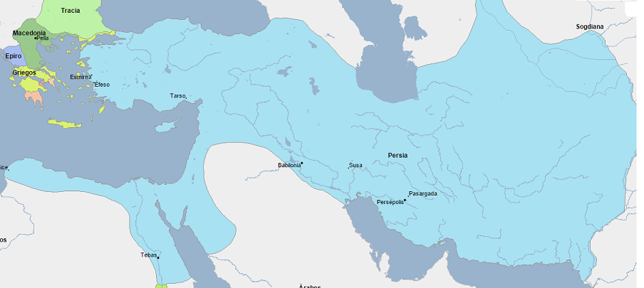 Mapa que muestra la extensión del imperio persa una vez que conquistaron Egipto en el 343 a.C.